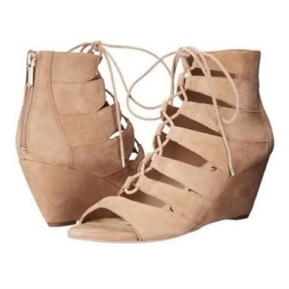 SAM EDELMAN Womens Oatmeal Beige Santina Wedge Heeled Gladiator Sandal 8 M‎